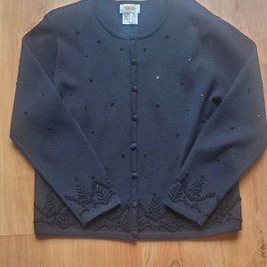 Vintage Talbots 100% Wool Beaded Cardigan Size M